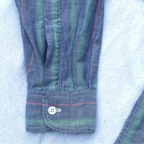 Levi’s Dockers 100% Cotton Striped Light Blue Green Red Men’s Medium Long Sleeve - Picture 10 of 15